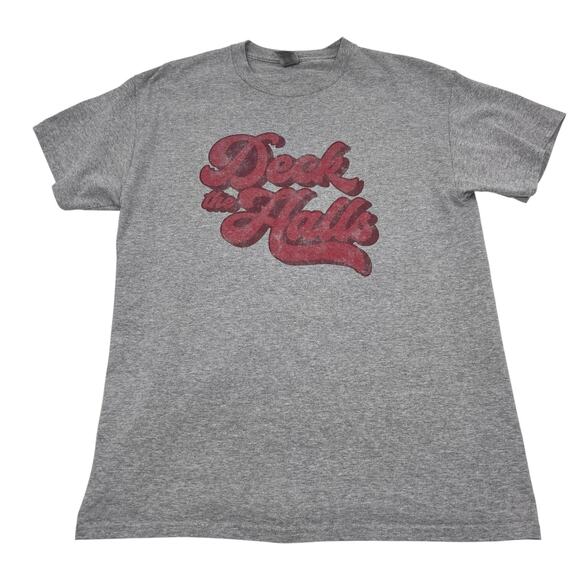 Gildan Mens Gray Deck The Halls Christmas Holiday Short Sleeve T-Shirt Sz M - Picture 1 of 10